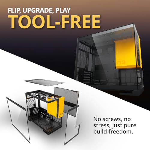Image of Geometric Future Model 3 Panoramic Tempered Glass Dual Chamber Micro-ATX Tower PC Case, 5 Pre-Installed 120mm x 30mm PWM ARGB Fans, USB Type-C, 360mm Radiator Support, Black /Yellow, GEO-M3F-BY