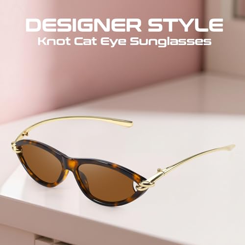 SODQW Gold Cat Eye Sunglasses for Women Trendy Retro Cateye Designer Sun Glasses with Metal Temples 2025 Fashion Shades 6