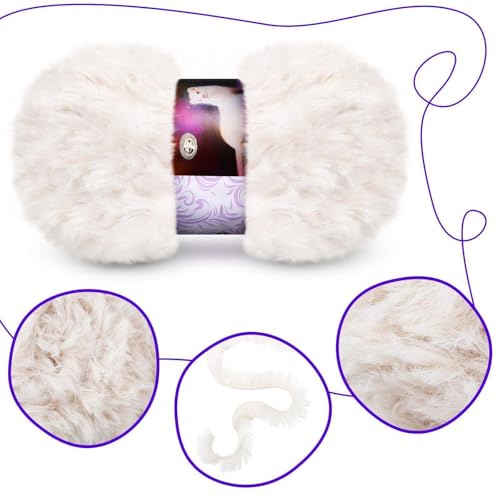 Image of 2 Pieces Soft Fur Yarn - Fuzzy, Fluffy Faux Fur Eyelash Yarn, Cream for Crochet, Knitting Projects - 30m /50g Each(Beige)