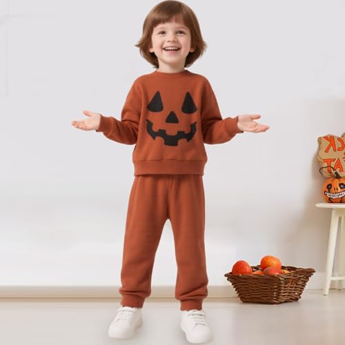 Kleinkind Baby Jungen Kleidung Halloween Baby Junge Outfit Smiley Gesicht Print Langarm Sweatshirt und Hose Kleinkind Jungens Herbst Winter Outfits Kleinkinder Jungens Halloween Kostüm 18-24 Monate