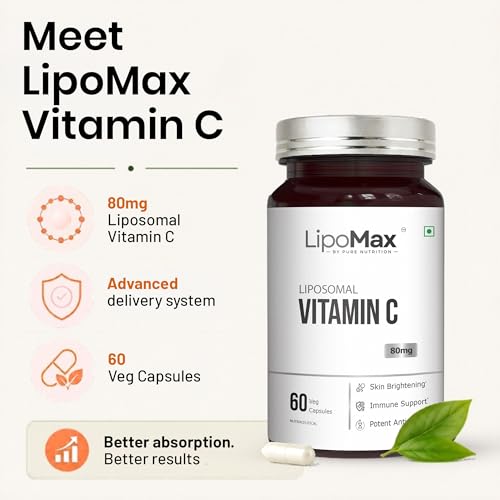 Image of LipoMax Liposomal Vitamin C Capsules 1000mg | High Absorption Vit C Supplement For Immunity, Skin & Antioxidant Support | Gentle On Stomach - 60 Veg Capsules