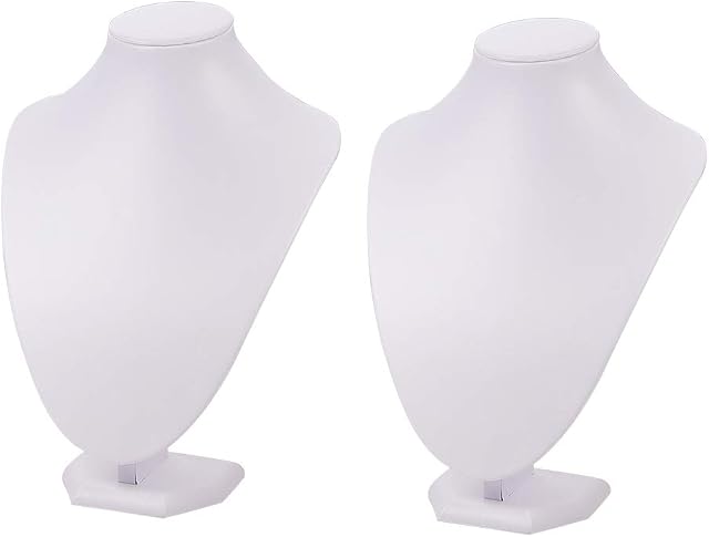 PandaHall Elite 2 pcs White Jewellery Necklace Display Bust Stand With Wood and Cardboard 25x17cm