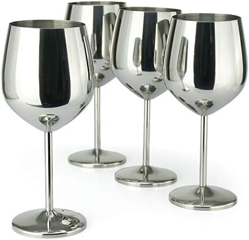 PG Stainless Steel Stem Wine Glass - Set of 4 - Mirror Finished - 18.5oz