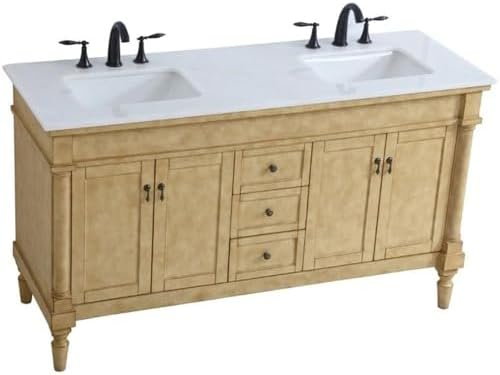Elegant Decor Lexington 60" Double Marble Top Bathroom Vanity in Antique Beige