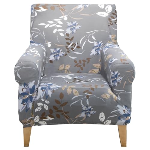 Armchair Covers Stretch Single Seat Couch Slipcover Washable Furniture Protector Modern Arm Chair Cover for Living Room/Bedroom (Grey Flower)