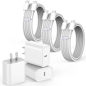 Cable de carga rápida de 10 pies para iPhone 17 16e 15, paquete de 3 cables de carga USB C a tipo C de 20 W, bloque de carga USBC de 20 W, carga súper rápida para iPhone 17 Air/17 16 15 Pro/Plus/Pro