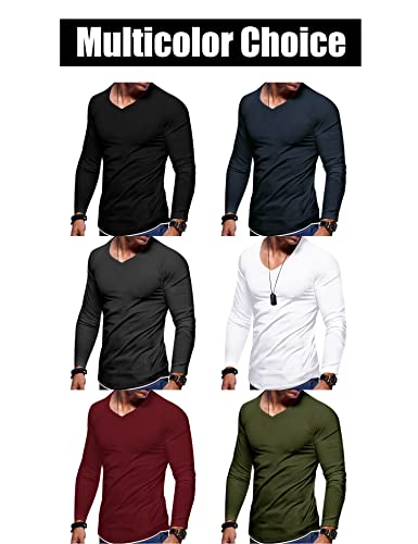 Iwoo Mens V Neck Sweater Long Sleeve T Shirts Gym Bodybuilding Tee Shirt Pullover Tops Basic Undershirt Tees White S #TOP5