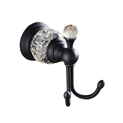 Beelee BA5206B Luxury Crystal & Brass Black Robe Hook Bathroom Hangings Towel Rack Clothes Hook, Double Wall Mounted Towel Hook, Double Robe/Towel Hook Oil Rubbed Bronze by Beelee - Used condition - US$22.92