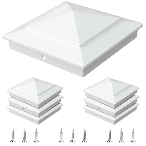 Image of 8 Pack Pyramid Aluminum Post Caps for 6x6 Wood Posts (Actual 5.5 inch x 5.5 inch) ，Durable Powder-Coated White Post Caps for Decks, Patios, Fences, Weather-Resistant, Rust-Proof PC66