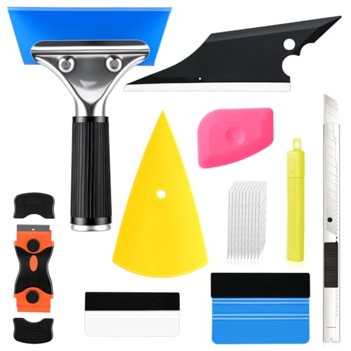 SINGARO Car WindowTint Kit, 18PCS Vehicle Glass Protective Film Wrapping Installation Set, Auto Vinyl Wrap Tinting Tools Included Vinyl Squeegee, Felt Squeegee, Cutter with Replacement Blades
