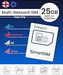 Zappyfi Data-Only Multi-Network SIM Card, 4G/5G, Auto-Switch EE, Vodafone, O2 & Three, Prepaid PAYG, UK & EU Roaming Travel SIM, for Phones, Routers & IoT Devices (25GB | 12 Months)