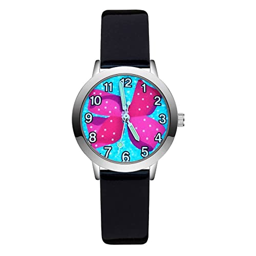 Reloj de niña Moda Lindo Bonito Arco Estilo Relojes Niñas Estudiantes Reloj de Pulsera de Cuero de Cuarzo Relojes para niñas (Color : Red)