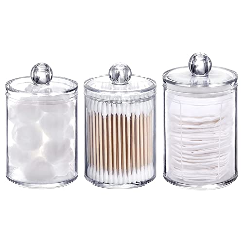3 Paquet Porte-Tampon en Coton-Tige Support De Coton-Tige Maquillage Boite Coton-Tige Transparente Boîtes Rangement Cosmétiques avec Couvercle pour Cotons-tiges, Boules De Coton, Tampons Cosmétiques