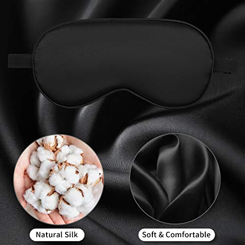 Audamp Schlafmaske Augenmaske Nachtmaske Verstellbarem Band Hautfreundlich Seide Ultraweiche Schlafbrille 1 Stück (Schwarz)