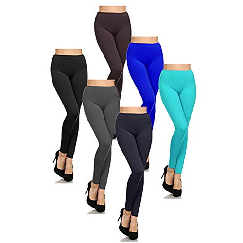 BASICO Womens Fleece Lined Skinny Fit Tights Leggings Pants (6pk Set 1)