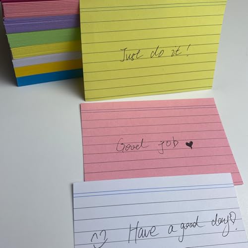 Fhlbestyu Karteikarte A7, 500 Stücke, 7,4 x 10,5 cm Linierte Karteikarte für Mark, Rezeptaufzeichnung, Hinterlasse eine Nachricht, Unterwegs Vokabel Lernen (5 Farben Verpackt)