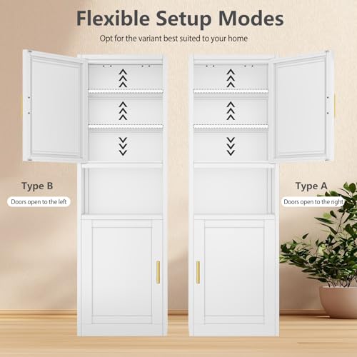 Image of Tall Narrow Pantry Cabinet for Kitchen, 67 inch H Metal Storage Cabinets with Doors and 3 Adjustable Shelves for Dining Room, Living Room and Home Office (20 inches Wide White)