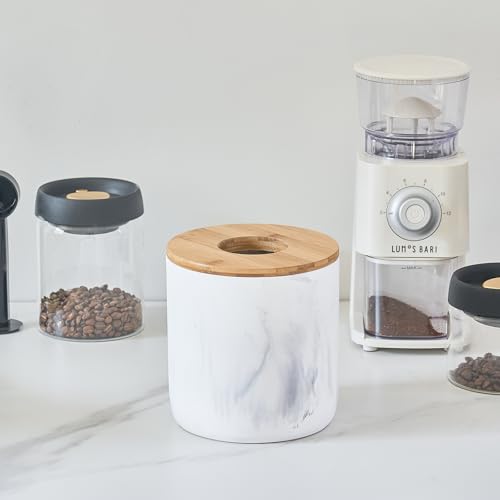 Caneca de basura mini blanca mármol con tapa de bambú miniatura 2