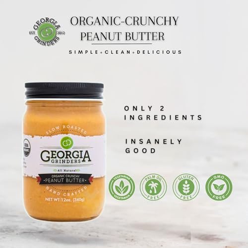 Image of Georgia Grinders Organic Crunchy Gourmet Peanut Butter Spread, Non-GMO, Gluten Free, No Palm Oil, No Added Sugar, Vegan Friendly, 12 Ounce (1 Pack)