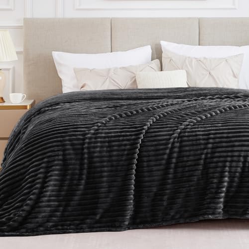 Image of BEDELITE Ribbed Full Size Blanket for Bed, Black, 84 inchx90 inch