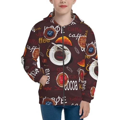 A Cup Of Black Coffee On A Saucer Kids Pullover Hoodies Boys Zip Up Sweatshirts Girls Athletic Clothes with Pocket3