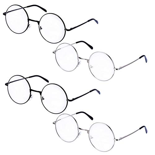 HEEFEN 4 pares de gafas redondas retro Montura de metal unisex Marcos de lentes transparentes (gafas no ópticas)