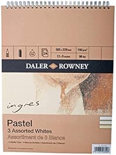 Daler-Rowney Ingres Pastel 160 gsm 305x229mm 24 Sheets Pad, 3 Assorted Whites, Acid-Free, Ideal for Professional Artists