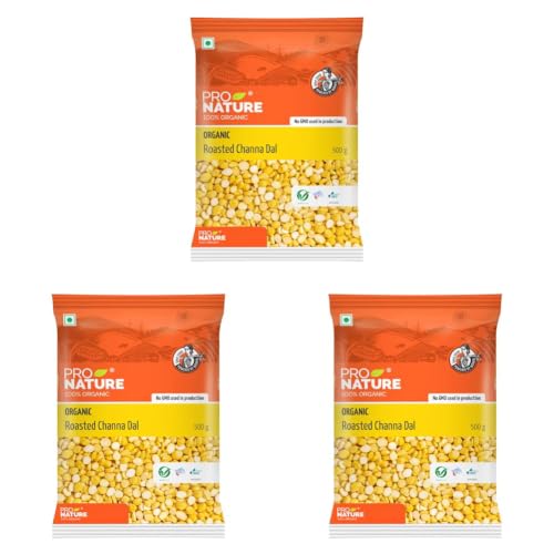 Image of Pro Nature 100% Organic Roasted Chana Dal | Bengal Gram Bhuna Chana | Rich in Protein & Energy Source | Gluten Free, Natural & Vegan - 500g (Pack of 3)