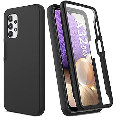 V/A for Samsung Galaxy A32 5G Case with Built-in Screen Protector, Full Body Protection Shockproof Cover Case, [Rugged PC Front Bumper + Soft TPU Back Cover] Armor Protective Phone Case (Black) Cover