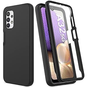 V/A for Samsung Galaxy A32 5G Case with Built-in Screen Protector, Full Body Protection Shockproof Cover Case, [Rugged PC Front Bumper + Soft TPU Back Cover] Armor Protective Phone Case (Black)