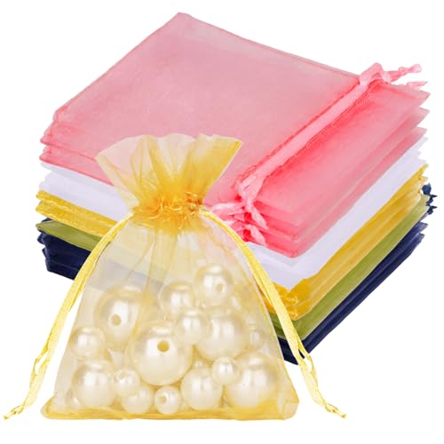 Image of joycraft 50Pcs Organza Gift Bags - 2.7x3.5 In Drawstring Mesh Jewelry Pouches, 5 Colors Organza Party Favor Bags for Christmas, Birthday, Baby Shower, Wedding