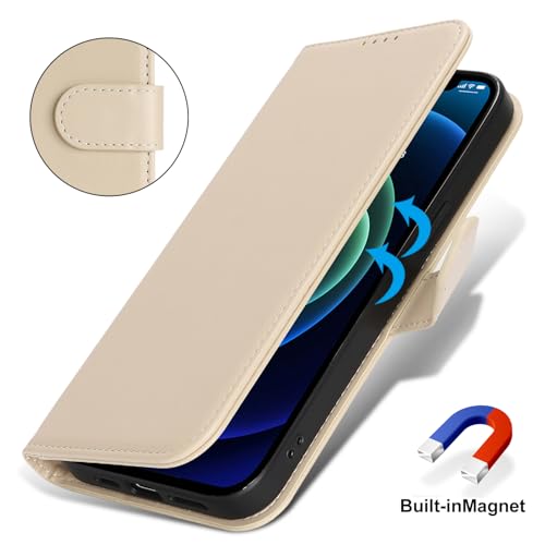 Image of for iPhone 13 Mini Case Wallet with Card Holder,for iPhone 13 Mini Wallet Case for Women Men,PU Leather Shockproof Magnetic Buckle Stand Flip Phone Case-Beige
