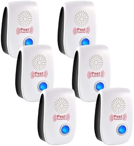 Repelente Ultrasónico de Plagas, 6 Piezas Repelente ultrasónico de Mosquitos y Control electrónico Anti Moscas, Ratones, Cucarachas, Arañas, Roedores,Inodoro y Sin Residuos,Uso Interior