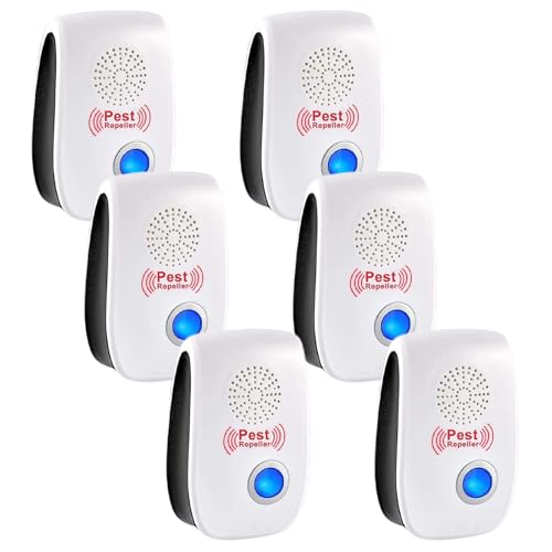 Repelente Ultrasónico de Plagas, 6 Piezas Repelente ultrasónico de Mosquitos y Control electrónico Anti Moscas, Ratones, Cucarachas, Arañas, Roedores,Inodoro y Sin Residuos,Uso Interior