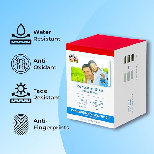 Double Dragon Replacement for Canon Selphy CP1300 KP-108IN Ink and Photo Paper Set, White, 100 x 148mm - Image 4