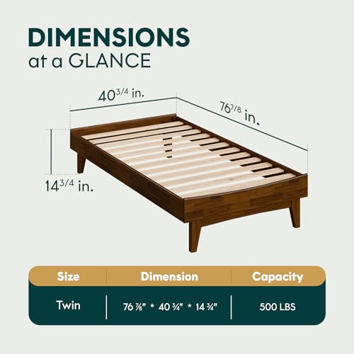 Image of Bme Catherine Twin Platform Bed Frame, Modern Bed Frame Without Headboard, Wooden Low Profile Bed Frame, Acacia Wood Platform Bed Frame, No Box Spring Needed, Supports up to 500lbs - Dark Chocolate