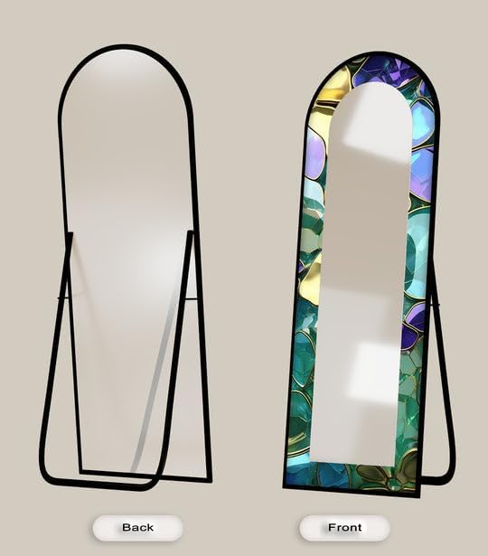 23,5’’W x 67’’H Luxe Gem-Tone Glass Effect – Abstract Floor Mirror Arched Full Lenght Mirror - Arch Full Body Stained Floor Mirror with Black Frame with Black Frame