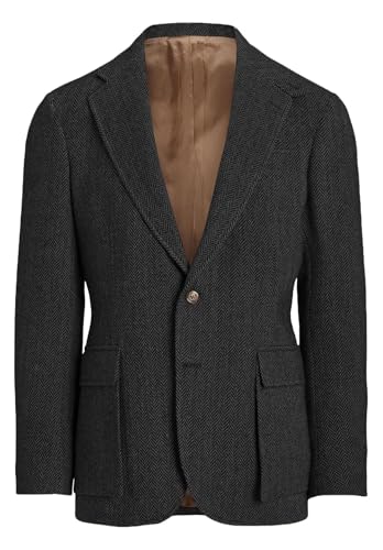 Men's Herringbone Tweed Blazer Vintage Wool Blend Sport Coat Jacket with Pocket