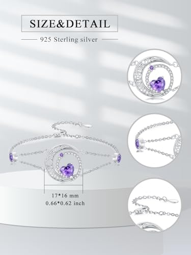 Image of Dorunmo 925 Sterling Silver Moon Heart Birthstone Anklet Bracelets for Women Best Mother's Day Birthday Jewelry for Wife Girlfriend Mom Her