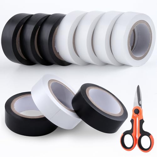 Image of 10 Rolls Electrical Tape,Black & White,3 /4 in x 66ft Electrical Tape Waterproof,PVC Electrical Insulating Tape for All Weather Wire Tape Electrical with Electrician Scissors,General Purpose