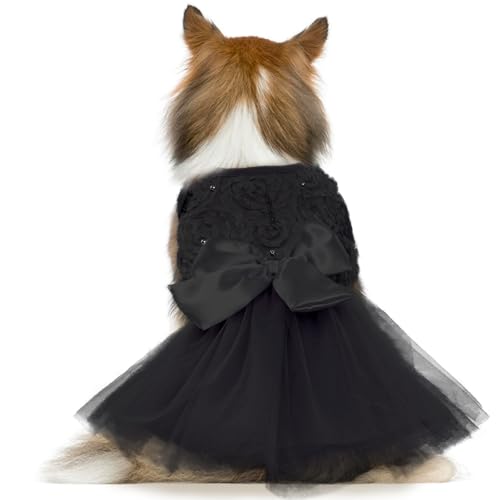 QBLEEV Dog Dress, Dog Wedding Dress for Medium Dogs, Bowknot Dog Wedding Attire Pet Dog Bride Costume Sweet Dog Formal Dress Lace Tutu Skirt Christmas Dog Princess Dress Puppy Dog Flower Girl Dress L