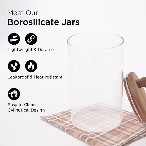 Image of UMAI 1000 ml Glass Jars with Wooden Lids | Set of 2 | Airtight, Moisture-Proof Kitchen Storage Containers | Transparent Jar with Handle | Organizer for Cookies, Snacks, Spices & Dry Fruits