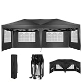 HOTEEL Pavillon 3x6M Wasserdicht Faltpavillon mit 6 Seitenwänden Pop-Up UV-Schutz 50+ 210D Oxford-Stoff,Regen und Windschutz,für Garten,Feiern&Flohmarkt(Schwarz)