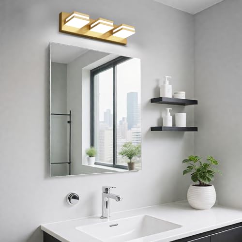 Image of IZORRO LED Modern Bathroom Lights Fixtures(3-Light,Dimmable,360Rotate),Brushed Glod Acrylic Wall Lighting,Vanity Lights for Bathroom Over Mirror - 6000k 16In (No Assembly Required)