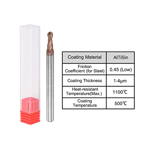 Image of uxcell Ball Nose End Mill 1.5mm Tip Radius Solid Carbide AlTiSin Coated CNC Router Bits 2 Flute Spiral Milling Cutter HRC55 with 4mm Shank 50mm (2-inch) Length