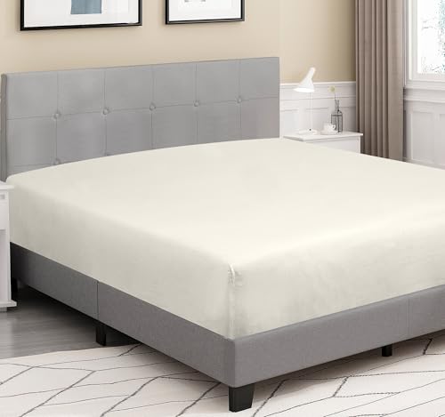 Image of ROYALE LINENS 300 Thread Count 100% Long Staple Combed Cotton Fitted Sheet Twin - Super Soft Deep Pocket Bottom Sheet - Fitted Sheets Only - Elastic Sheets (Twin, Cream)