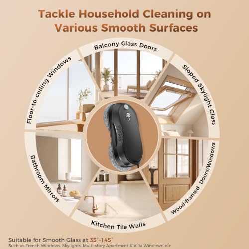Image of KKI Window Cleaning Robot, Auto-Dual Spray,for High-Rise Windows 4min /㎡ | Robot Window Cleaner Dual Max 6400pa, Inside Outside 3 Cleaning Modes,Remote Control ,Anti-drop,UPS Battery 10Cloths