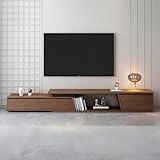 homary Extendable TV Stand with 3 Drawers Minimalist Rectangle Entertainment Center Walnut TV Console Table Up to 110' (Extendable: 70.9”W-110.2”W)