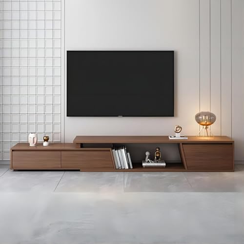 homary Extendable TV Stand with 3 Drawers Minimalist Rectangle Entertainment Center Walnut TV Console Table Up to 110