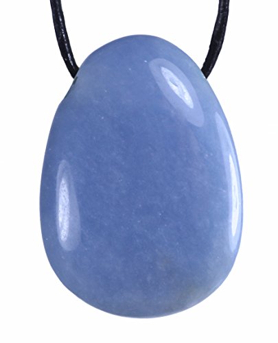 Preisvergleich Produktbild Lebensquelle Plus Angelit Tropfenanhänger Tropfen Anhänger Trommelstein gebohrt mit Lederband